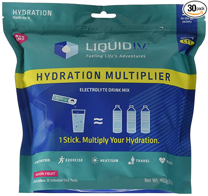  Liquid I.V.Hydration Multiplier,Electrolyte Powder,Easy Open Packets,Supplement Drink Mix(Passion Fruit,30 Count)  - 851741008318