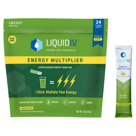 [2 Packs] Liquid I.V. Energy Multiplier Lemon Ginger Energy Drink Mix (Total 48 Mix Sticks) - 851741008394