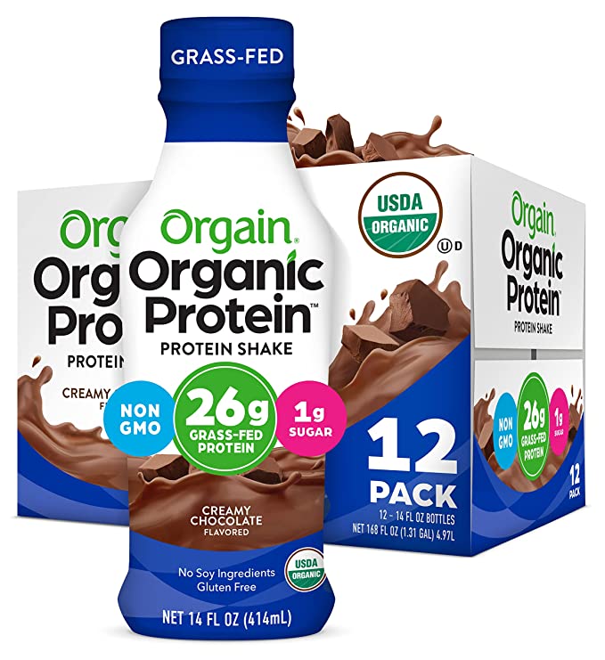  Orgain Organic 26g Grass Fed Whey Protein Shake, Creamy Chocolate - Meal Replacement, Ready to Drink, Low Net Carbs, No Sugar Added, Gluten Free, Non-GMO, 14 Fl Oz (Pack of 12) (Packaging May Vary)  - 851770006255