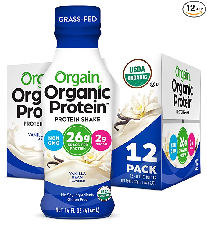  Orgain Organic 26g Grass Fed Whey Protein Shake, Vanilla Bean - Meal Replacement, Ready to Drink, Low Net Carbs, No Sugar Added, Gluten Free, Non-GMO, 14 Fl Oz (Pack of 12) (Packaging May Vary)  - 851770006262