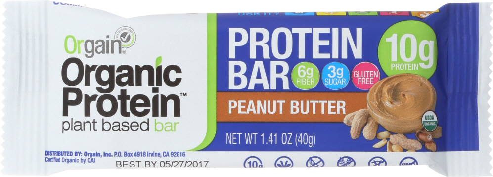 ORGAIN: Bar Protein Peanut Butter Organic, 1.4 oz - 0851770006354