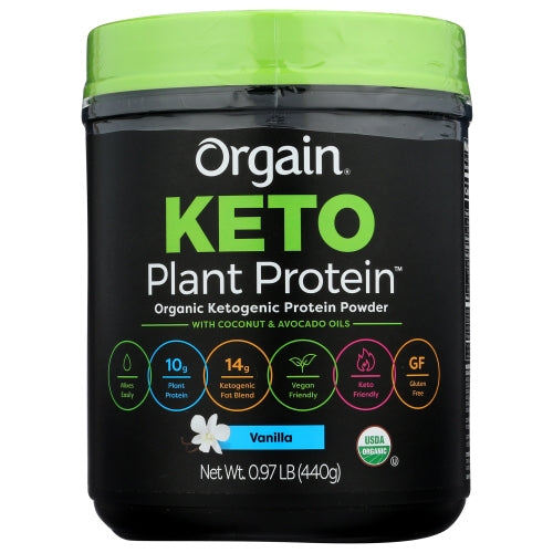 Orgain Keto Plant-Based Protein Powder, Vanilla - 10g of Protein, Keto Friendly, Organic, Vegan, Gluten Free, Organic Prebiotic Fiber, 0.97 Lb (Packaging May Vary) (B081SKWLH2) - 851770007405