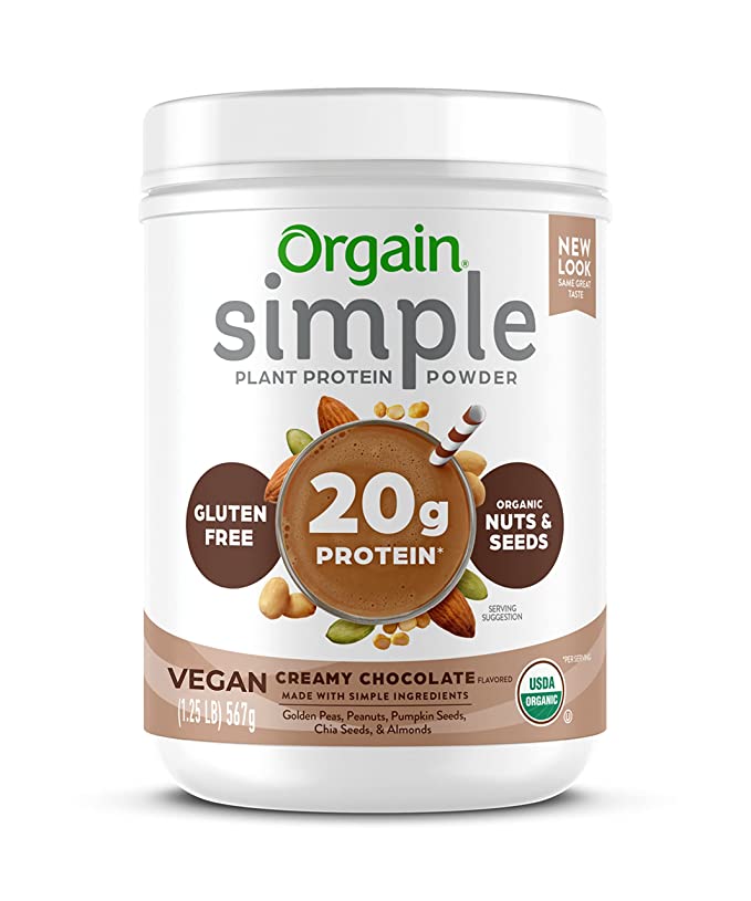 Orgain Simple Organic Vegan Protein Powder, Chocolate - 20g of Plant Based Protein, Made with Fewer Ingredients and Without Dairy, Gluten and Stevia, Kosher, Non-GMO, 1.25 Lb (Packaging May Vary) - 851770000000
