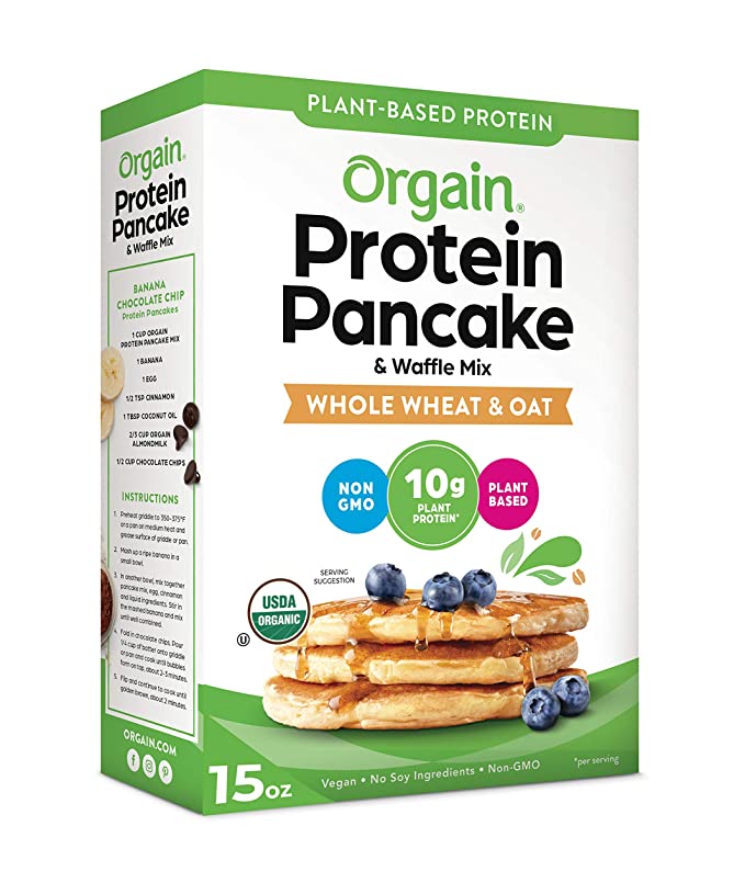 Orgain Protein Pancake & Waffle Mix, Whole Wheat & Oat - Made with Organic Rice Flour, 10g of Plant Based Protein, Made without Dairy & Soy, Non-GMO, 15 Oz - 851770009003