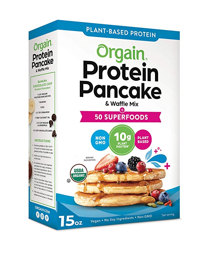  Orgain Protein Pancake & Waffle Mix, 50 Superfoods - Made with Mango, Organic Kale, Chia Seeds, Carrot, Beet Powder, Wheat Grass & Tart Cherry, 10g of Plant Based Protein, Non-GMO, 15 Oz  - 851770009010