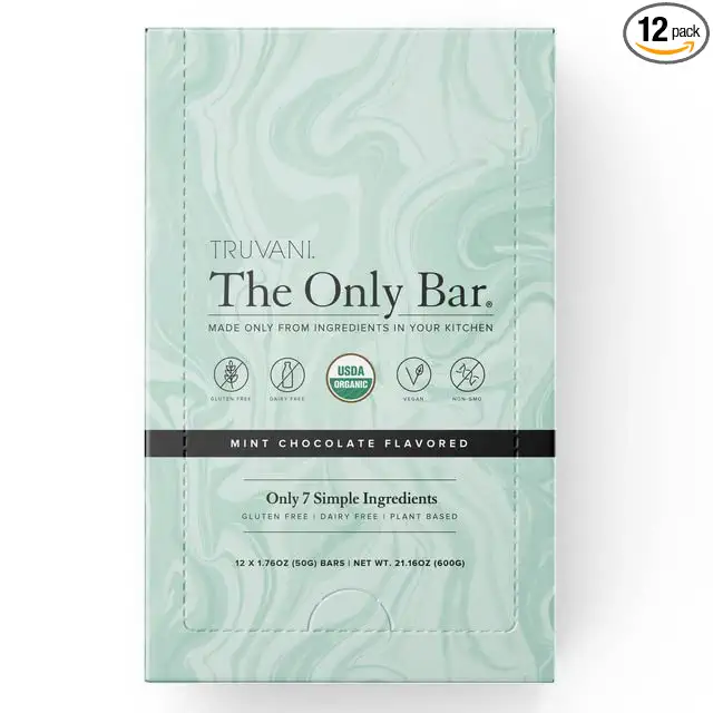  Truvani Organic Vegan Snack Bar - USDA Organic Gluten Free GMO Free On The Go Snack - Mint Chocolate (1 pack, 12 bars)  - 851856008487