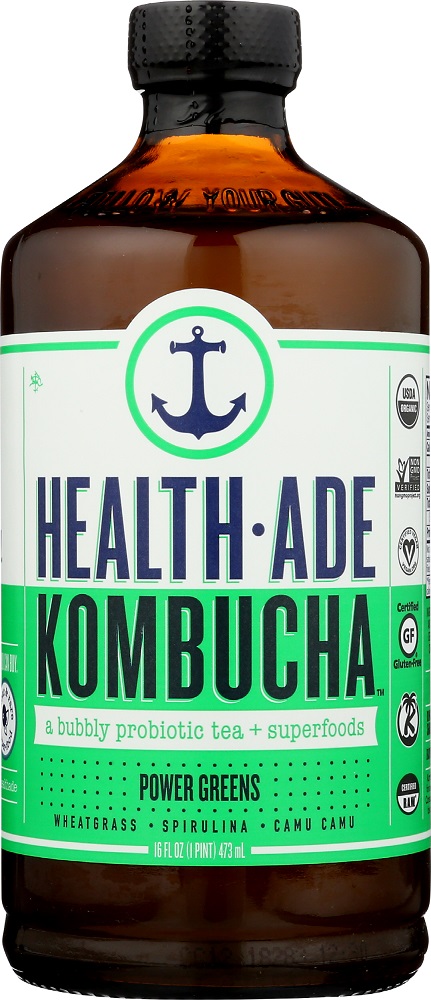 HEALTH ADE: Power Greens Kombucha, 16 oz - 0851861006058