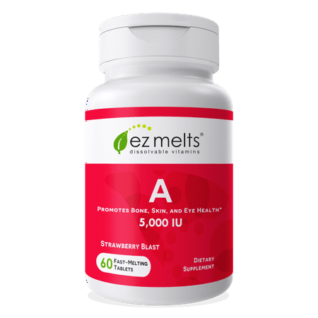 EZ Melts Vitamin A Fast Dissolve Tablets 5 000 IU Retinol Dietary Supplement 60 Ct - 851989007050