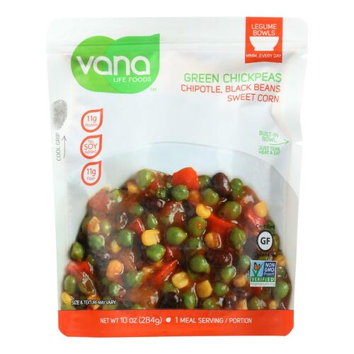 Vana Life Foods Chipotle Black Bean Sweet Corn Green Chickpea Legume Bowls - Case Of 6 - 10 Oz - 852075006018