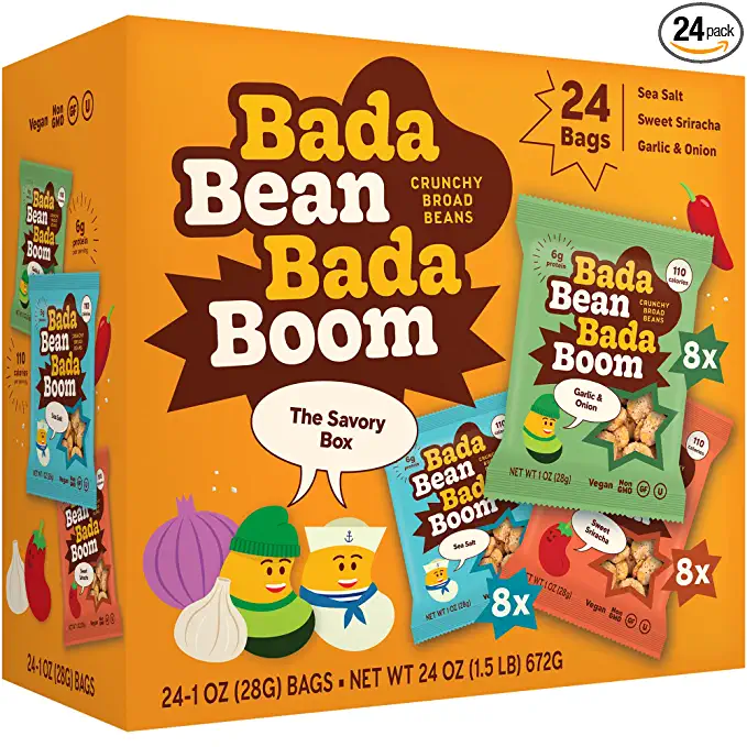 Enlightened Bada Bean Bada Boom - Plant-Based Protein, Gluten Free, Vegan, Crunchy Roasted Broad (Fava) Bean Snacks, 110 Calories per Serving, Savory Box, 1 oz, 24 Pack - 852109004676