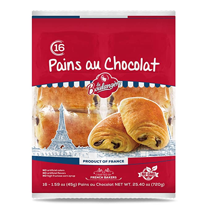  La Boulangere Pains Au Chocolat, Chocolate Croissants, Individually Wrapped, Non GMO, Free From Artificial Flavors & Colors, 16-Count  - 852160006817