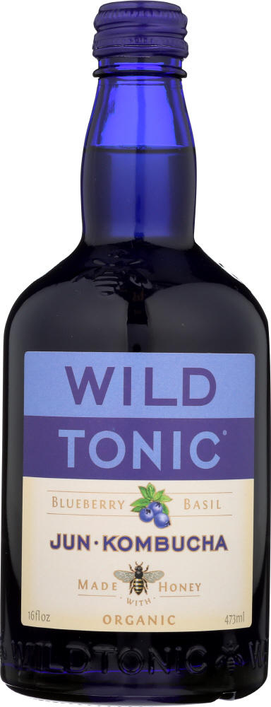 WILD TONIC: Organic Jun-Kombucha Blueberry and Basil, 16 oz - 0852288006058
