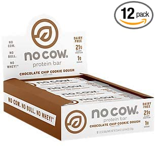 No Cow High Protein Bars, Chocolate Chip Cookie Dough, 21g Plant Based Vegan Protein, Keto Friendly, Low Sugar, Low Carb, Low Calorie, Gluten Free, Naturally Sweetened, Dairy Free, Non GMO, Kosher, 12 Pack - 852346005979