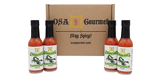  Stinging Lizard Scorpion Pepper Hot Sauce Gift Box, Includes 4 Bottles, 5 oz Each  - 852384008284