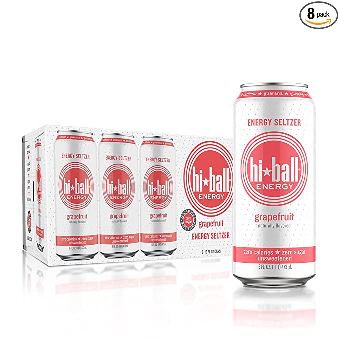  Hiball Energy Seltzer Water, Caffeinated Sparkling Water Made with Organic Caffeine, Zero Calorie, Sugar Free (16 Fl Oz Pack of 8), Grapefruit  - 852421006327