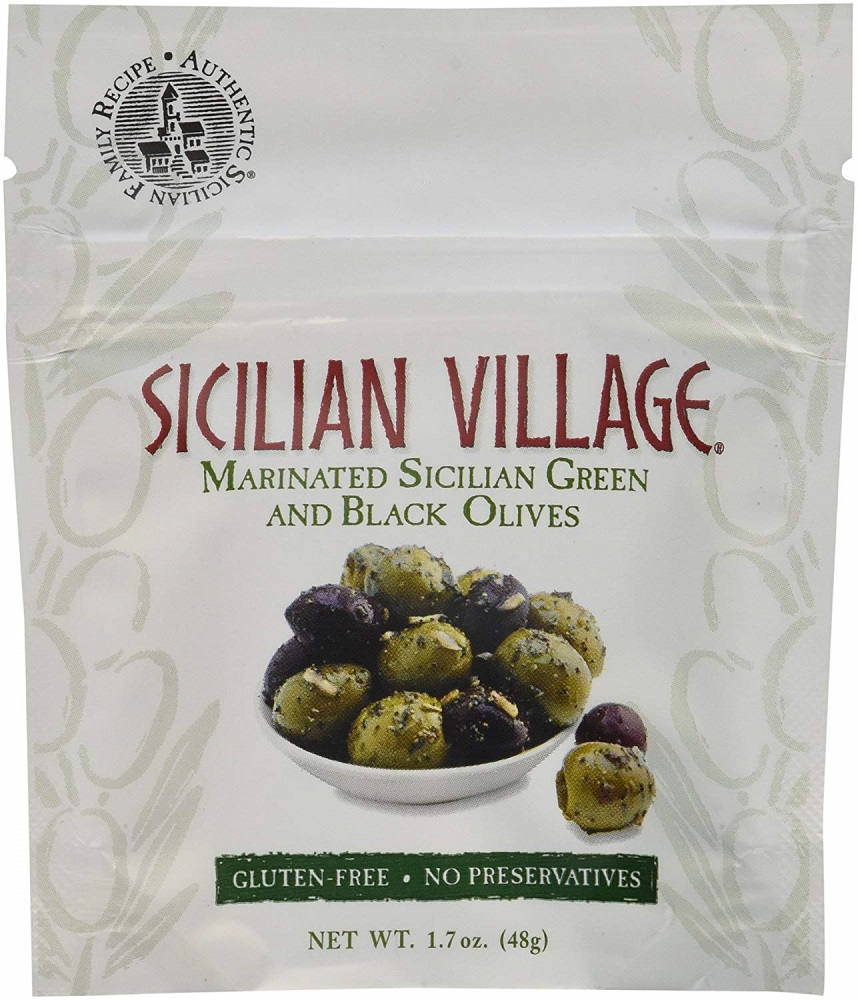 SICILIAN VILLAGE: Olives Green Black Marinated, 1.7 oz - 0852626006054