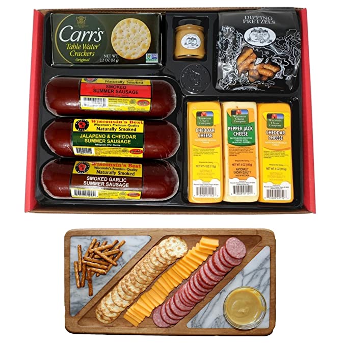 Ultimate Gift Basket with Features Smoked Summer Sausages, 100% Wisconsin Cheese, Crackers, Pretzels and Mustard - 852668804229