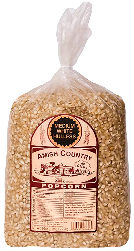 Amish Country Popcorn | 6 lb Bag | Medium White Popcorn Kernels | Old Fashioned, Non-GMO and Gluten Free (Medium White - 6 lb Bag) - 852671631232