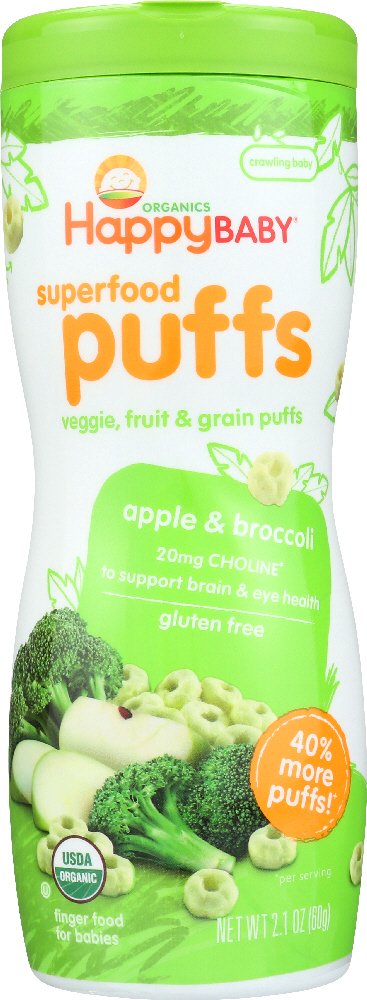 Happy Baby Organic Puffs Apple & Broccoli, 2.1 Oz - 0852697001187