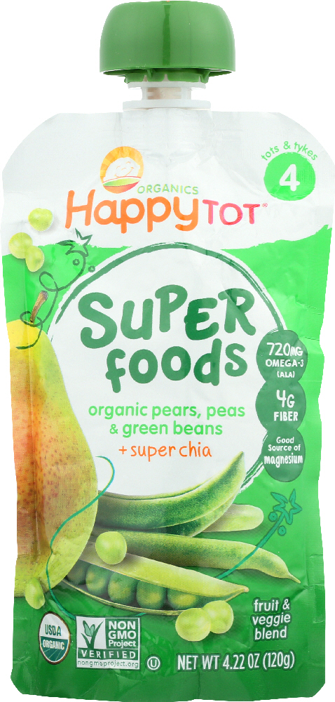 HAPPY TOT ORGANIC SUPERFOODS: Green Bean Pear and Pea, 4.22 oz - 0852697001279