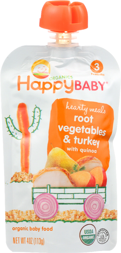 HAPPY BABY: Organic Baby Food Stage 3 Root Vegetables & Turkey with Quinoa, 4 oz - 0852697001422