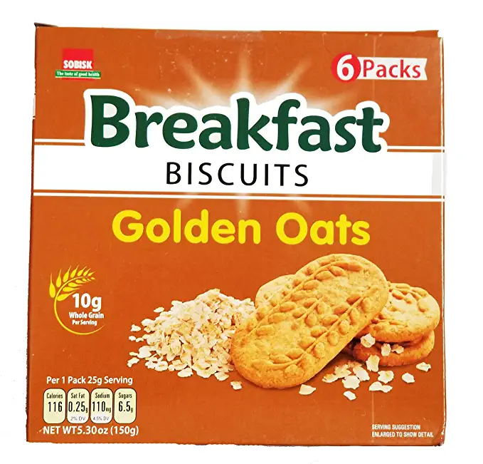 Sobisk Breakfast Biscuits. Golden Oats Flavor. Contains Wheat & Soy. 1 Box (6 count pk) - 852704005979