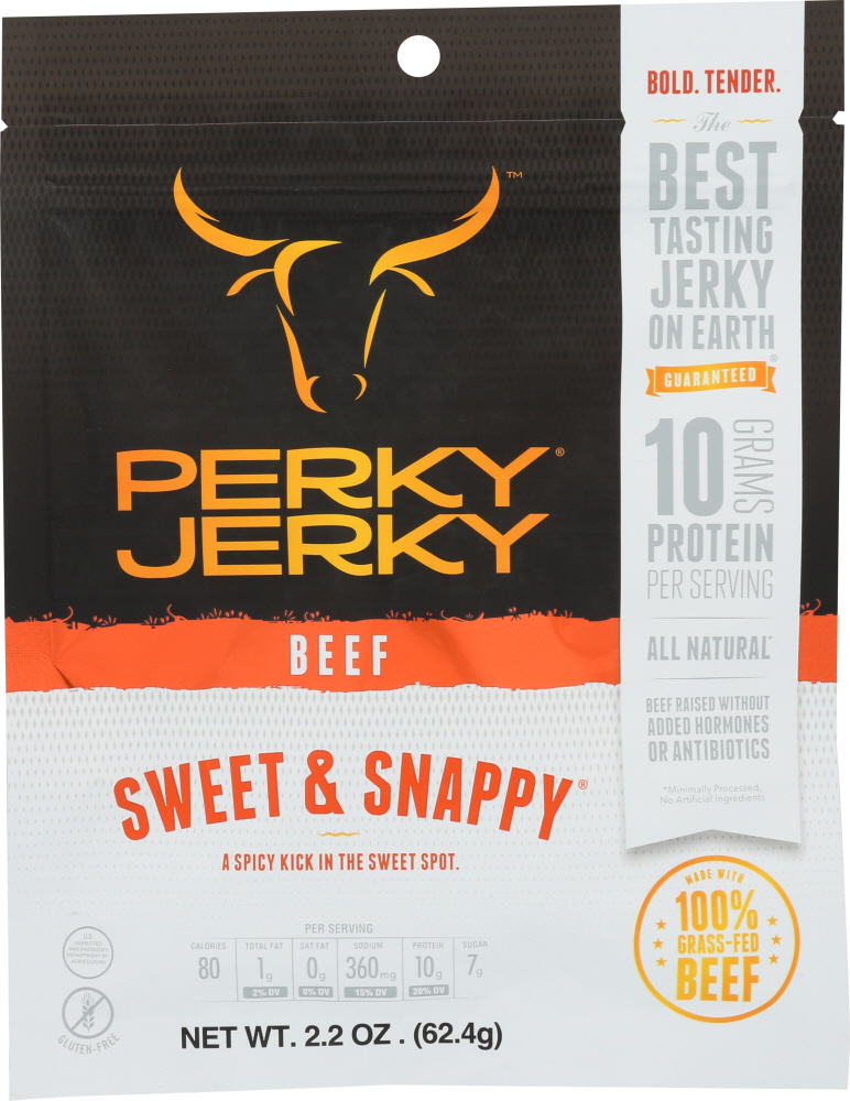PERKY JERKY: Jerky Grass-Fed Beef Sweet & Spicy, 2.2 oz - 0852709002256