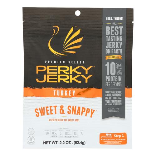 Perky Jerky Turkey Jerky, Sweet & Snappy - Case Of 8 - 2.2 Oz - 852709002805