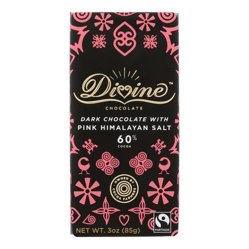 DIVINE CHOCOLATE: Dark Chocolate with Pink Himalayan Salt, 3 oz - 0852749004616