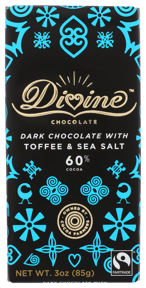 DIVINE CHOCOLATE: Dark Chocolate with Toffee and Sea Salt, 3 oz - 0852749004623