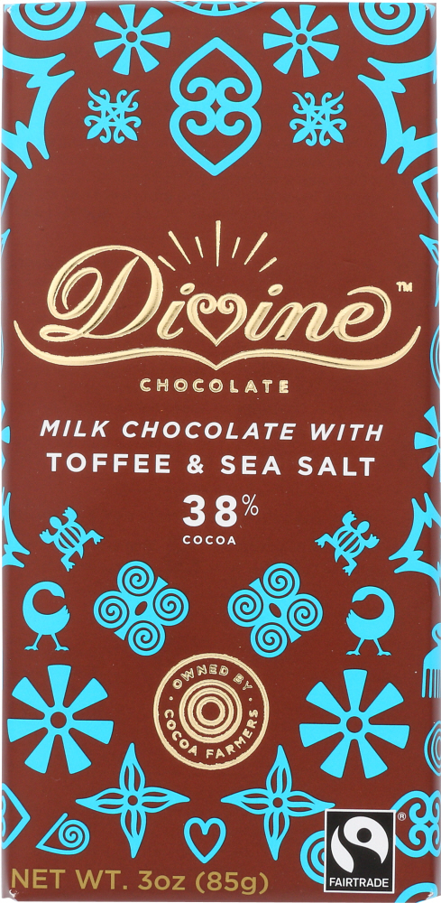 DIVINE CHOCOLATE: Chocolate Bar Milk Toffee Sea Salt, 3 oz - 0852749004630