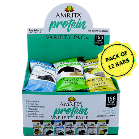 Paleo HIGH PROTEIN Variety Pack - Gluten-Free, Soy-Free, Dairy-Free, Non-GMO Certified - Vegan, Raw and Kosher - Kid-School Safe Snack - Clean fuel for athletes - Pack of 12 bars by Amrita - 853009004490