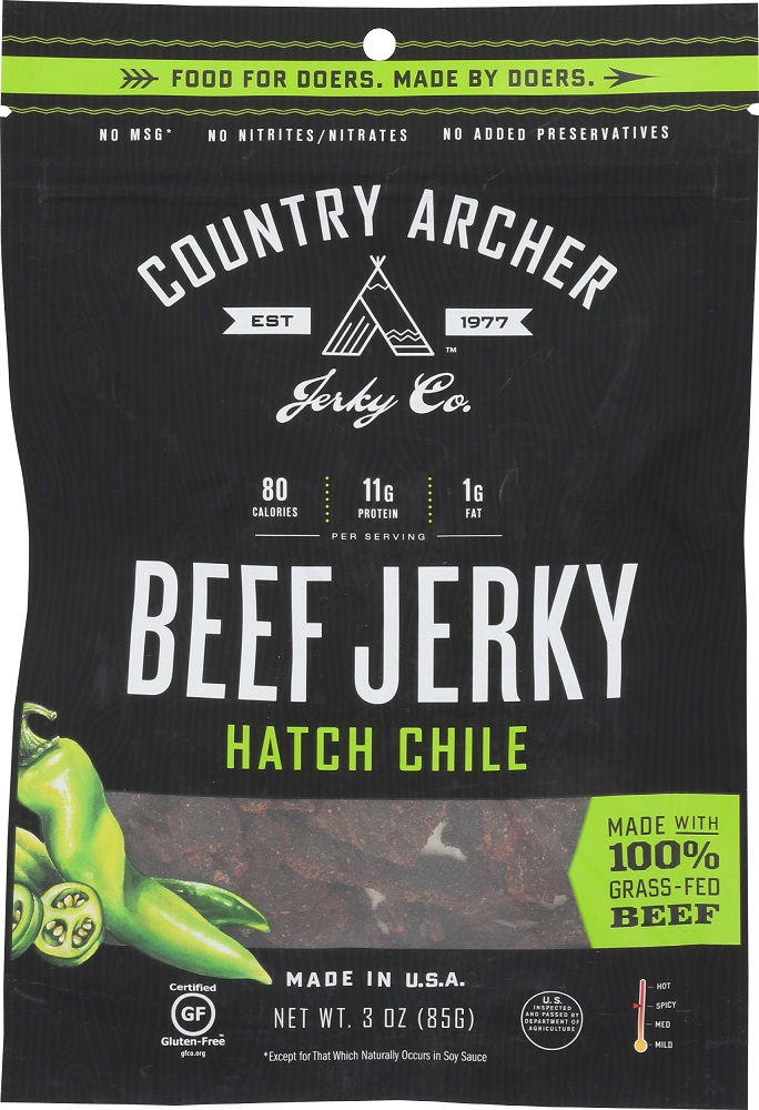 COUNTRY ARCHER: Beef Jerky Hatch Chile, 3 oz - 0853016002281