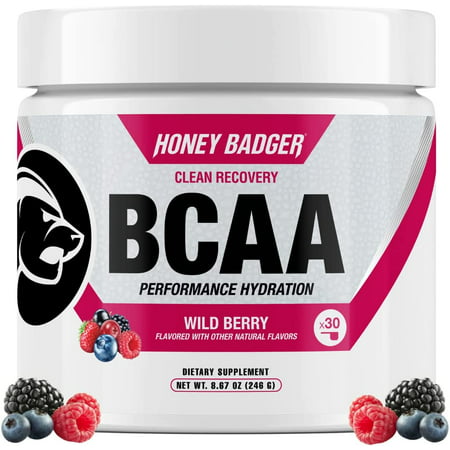 Honey Badger BCAA Amino Acids Powder | Vegan Keto Wild Berry BCAAs + EAA for Men & Women | Electrolytes for Hydration & Post-Workout Recovery | Sugar Free & Paleo | 30 Servings… - 853045004379