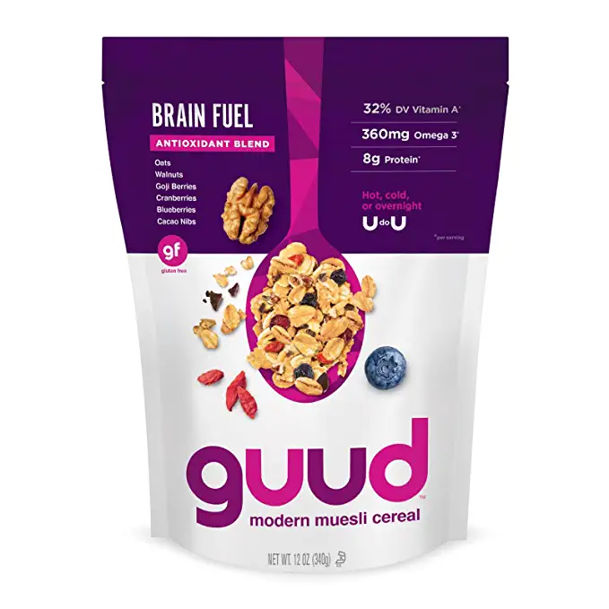  GUUD Brain Fuel Antioxidant Blend Muesli Cereal, 12 Ounce, Gluten Free, Oats, Walnuts, Goji Berries, Cranberries, Blueberries, Cacao Nibs, Vegan, Non-GMO Certified, Kosher  - 853305003012