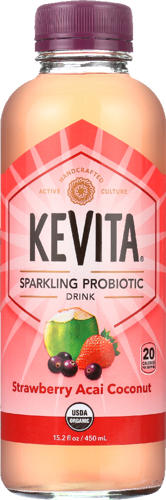 KEVITA: Sparkling Probiotic Drink Strawberry Acai Coconut, 15.2 oz - 0853311003051