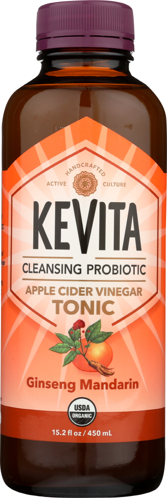 KEVITA: Organic Cleansing Probiotic Apple Cider Vinegar Tonic Ginseng Mandarin, 15.2 oz - 0853311003877