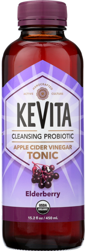 KEVITA: Organic Cleansing Probiotic Apple Cider Vinegar Tonic Elderberry, 15.2 oz - 0853311003891