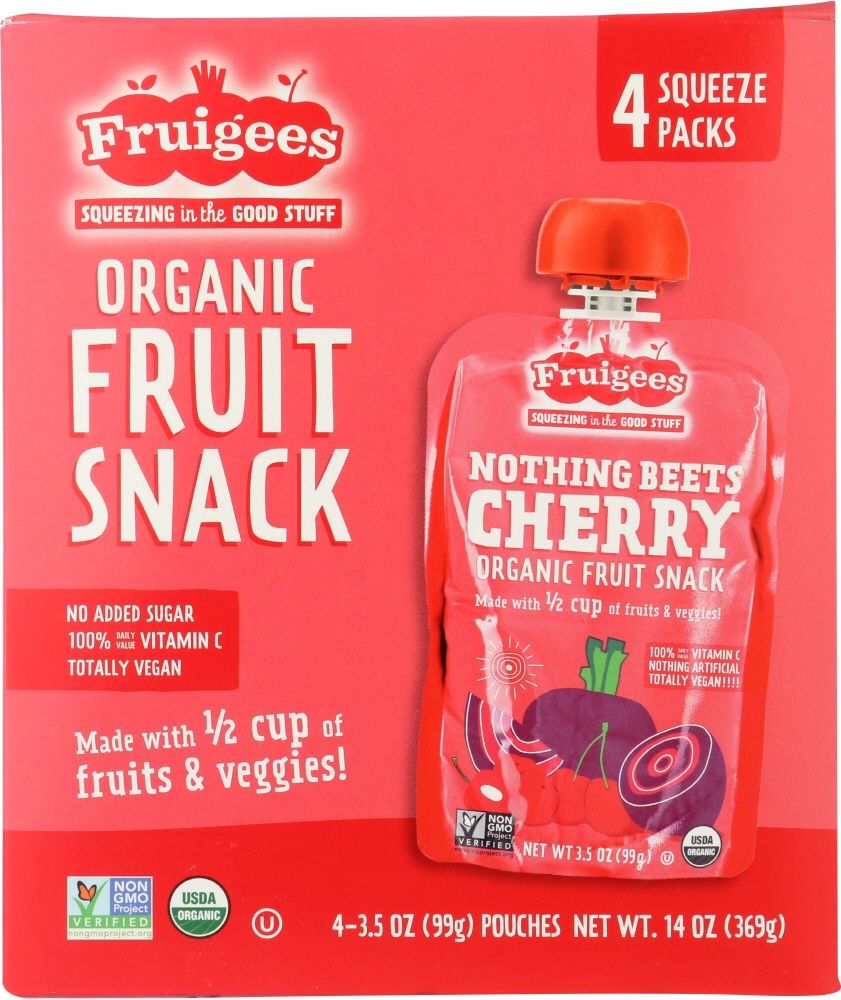 FRUIGEE: Organic Fruit Snack Beet Cherry 4 Pack, 14 oz - 0853311005123