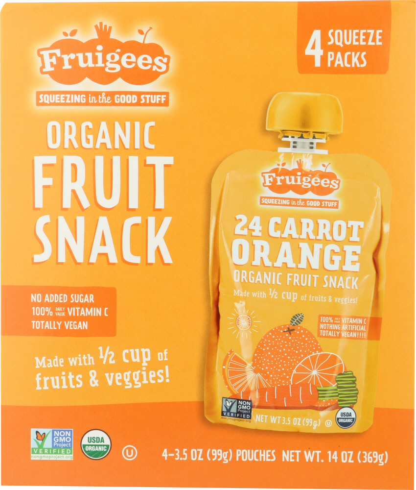FRUIGEE: Organic Fruit Snack Orange Carrot 4 Pack, 14 oz - 0853311005147
