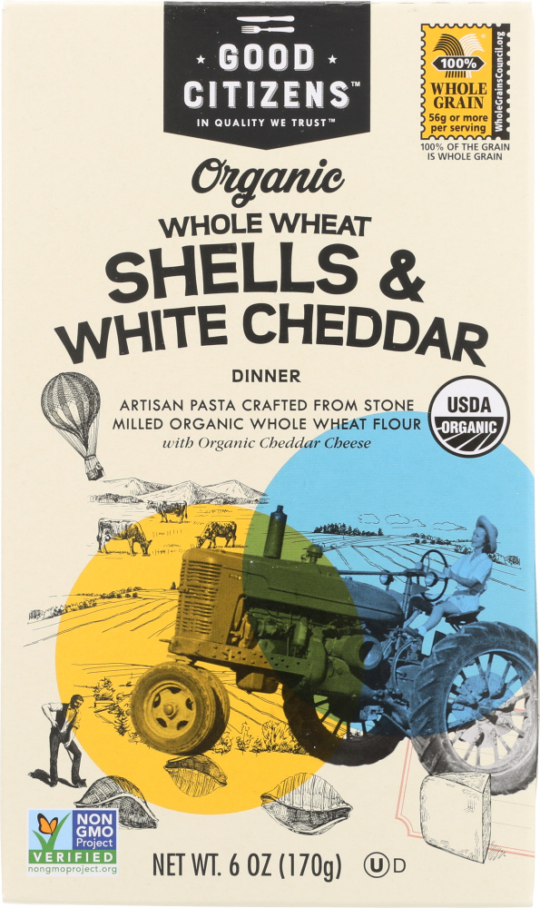 GOOD CITIZENS: Whole Wheat Shells & White Cheddar Macaroni & Cheese, 6 oz - 0853311007011