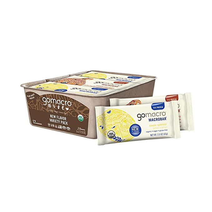 GoMacro MacroBar Organic Vegan Protein Bars - New Flavor Variety Pack (2.3 Ounce Bars, 12 Count) - 853555006344