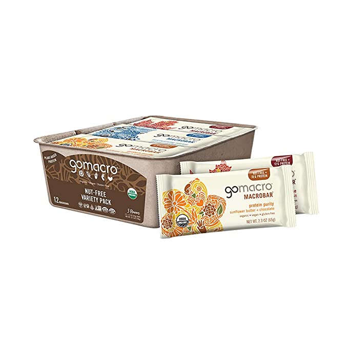 GoMacro MacroBar Organic Vegan Protein Bars - Nut-Free Variety Pack (2.3 Ounce Bars, 12 Count) - 853555006368