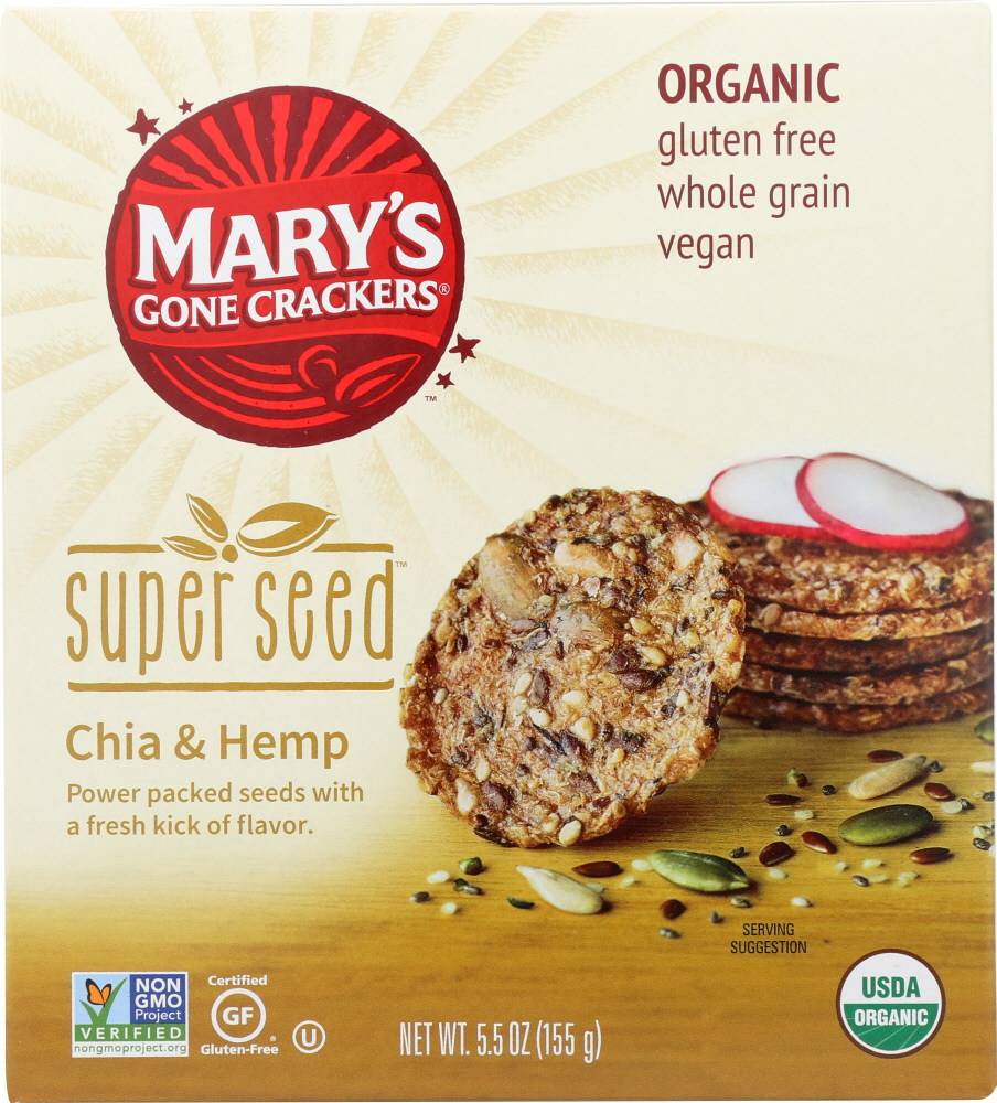 MARYS GONE CRACKERS: Super Seed Chia & Hemp Crackers, 5.5 oz - 0853665005121
