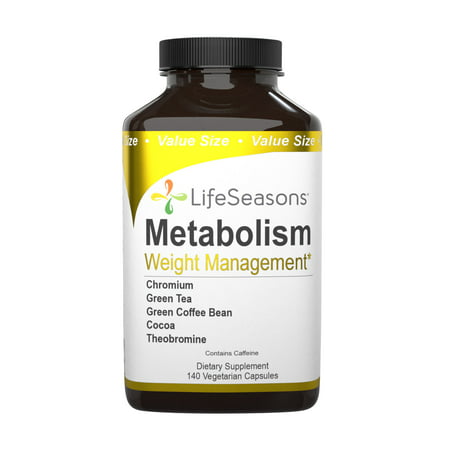LifeSeasons - Metabolism - Weight Control Support and Energy Booster Supplement - Natural Appetite Suppressant - Chromium Apple Cider Vinegar and Cocoa Bean Extract - 140 Capsules - 853760002582