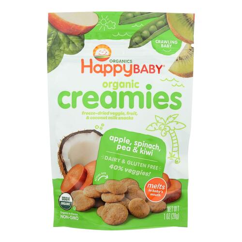 Happy Creamies Organic Snacks - Apple Spinach Pea Kiwi - Case Of 8 - 1 Oz - 0853826003584