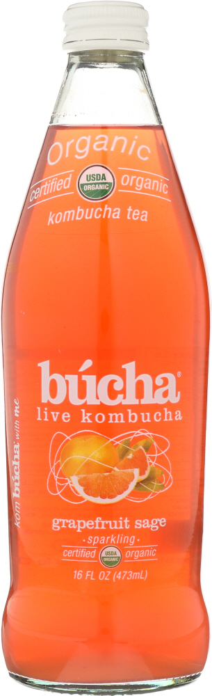 Bucha, Sparkling Kombucha Tea, Grapefruit Sage - 853874004007
