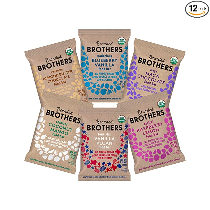 Bearded Brothers Vegan Organic Energy Bar | Gluten Free, Paleo and Whole 30 | Soy Free, Non GMO, Low Glycemic, Packed with Protein, Fiber + Whole Foods | 6 Flavor Variety Pack | 12 Pack - 854030005241