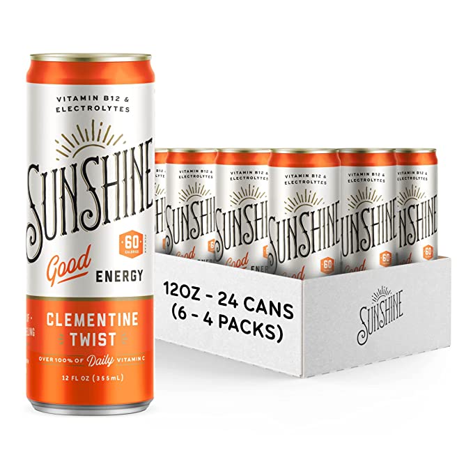  Sunshine Sparkling Energy Drink, Clementine Twist, Vitamin C, Electrolytes, 70mg of Natural Caffeine,12oz - 24 Cans (6 - 4 Packs)  - 854105007408