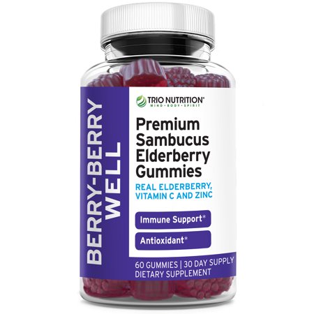 Premium Elderberry Gummies Fresh Pectin, Zinc & Vitamin C Big Immune System Booster - Real Black Elderberries, No Gelatin, No Fructose, Gluten Free Immune Support & Berry Delicious* - 854108008099